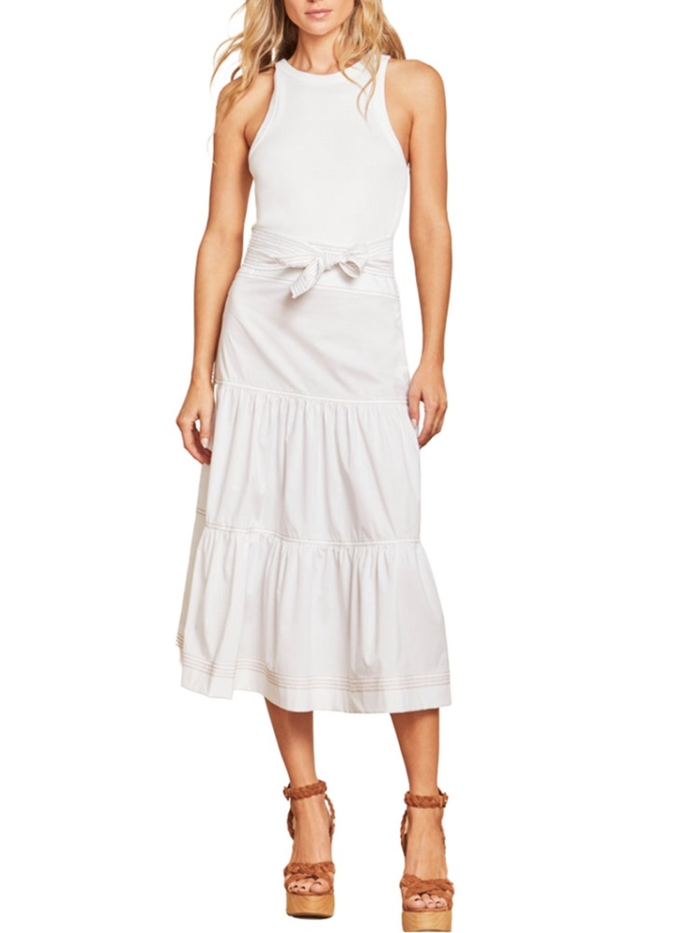 Veronica Beard Austyn Tiered White Midi Dress Tie Waist Size M - Picture 5 of 11
